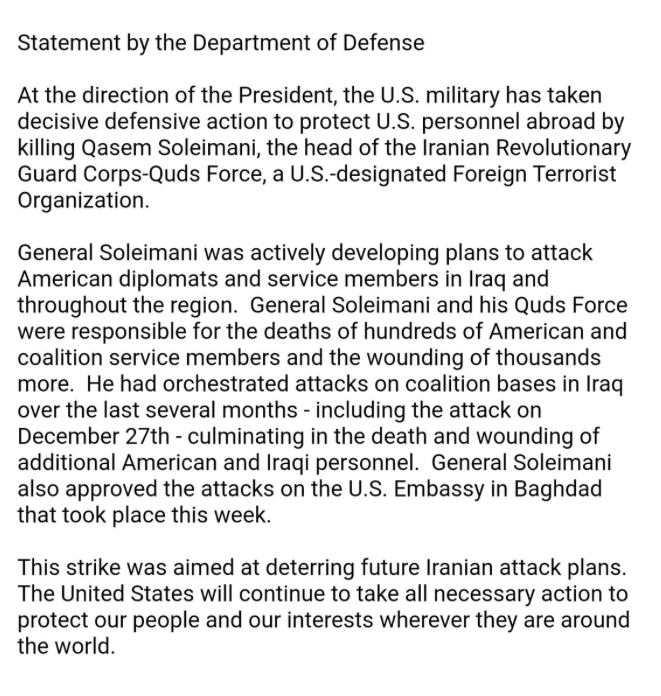 Statement by the Department of Defense
